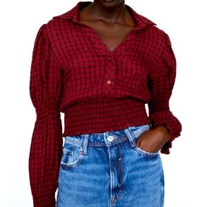 Zara Fall Plaid Blouse Size S